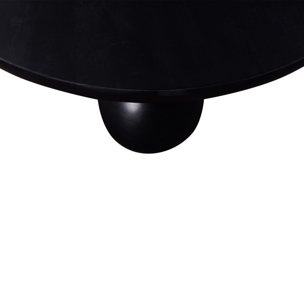 Coffee Table 35 Inch Round Top 3 Modern Sphere Legs Black Mango Wood By Casagear Home BM318475