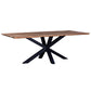 Lee Dining Table, 87 Inch Natural Acacia Wood Top, Black Iron Star Base By Casagear Home