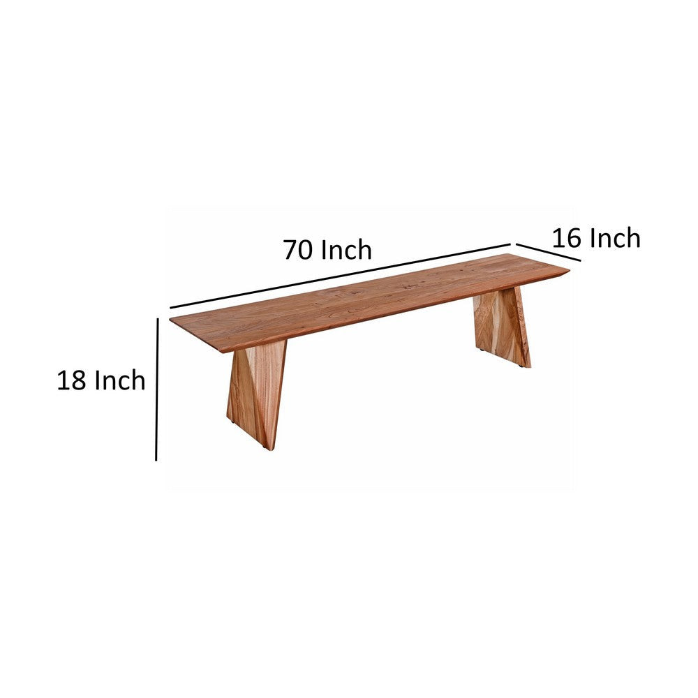 Jax Dining Bench 70 Inch Acacia Wood Seat Angled Panel Legs Natural Brown By Casagear Home BM318478