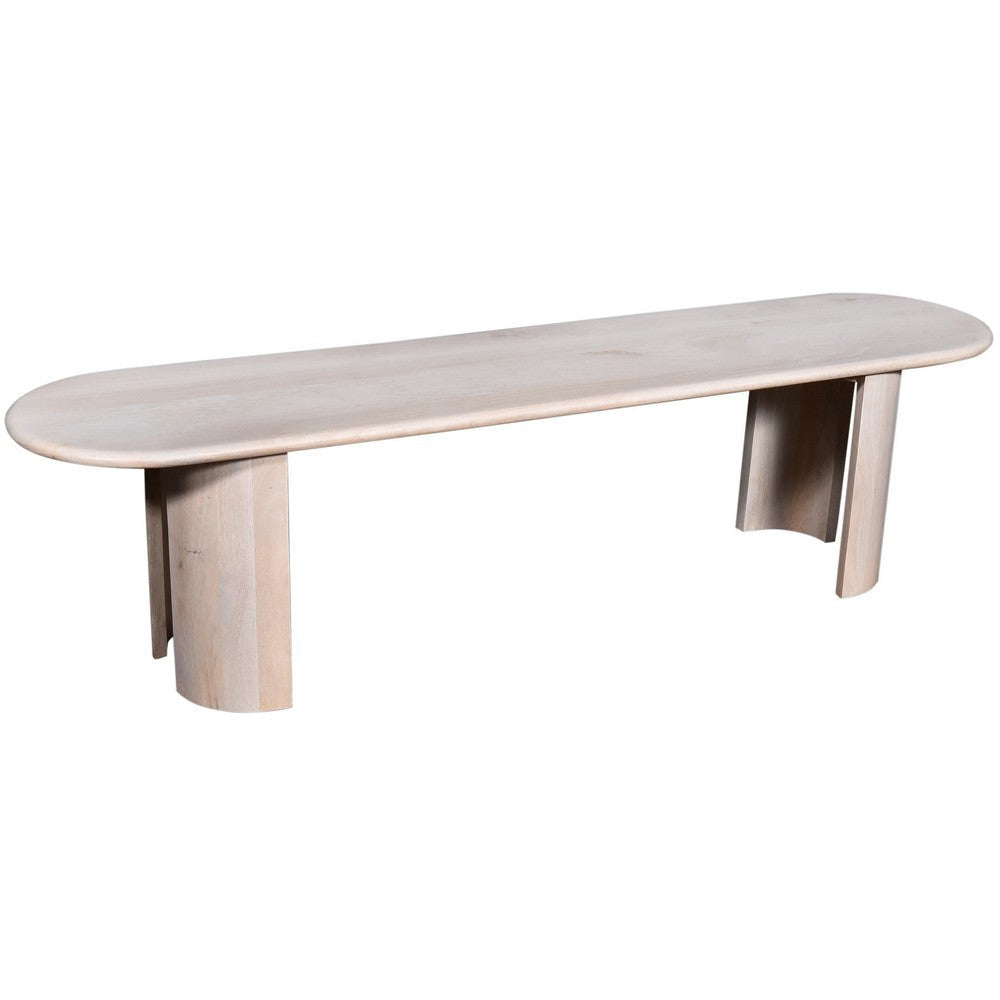 Hedy Dining Bench, 70 Inch Oblong Top, White Mango Wood, Curved Panel Legs By Casagear Home