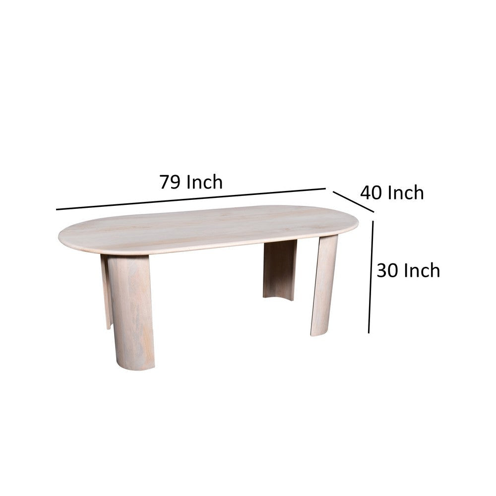 Hedy Dining Table 79 Inch Oblong Top White Mango Wood Curved Panel Legs By Casagear Home BM318481