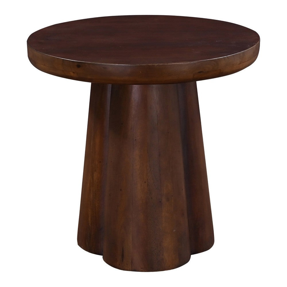 Dex Side End Table, 20 Inch Round Top Sculpture Pedestal Base, Walnut Brown By Casagear Home