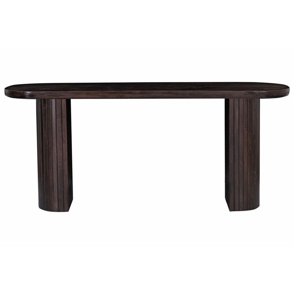 Rue Console Table 51 Inch Oval Top Grooved Round Panel Legs Walnut Brown By Casagear Home BM318487