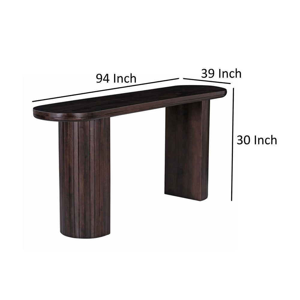 Rue Console Table 51 Inch Oval Top Grooved Round Panel Legs Walnut Brown By Casagear Home BM318487