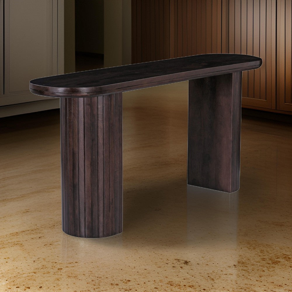 Rue Console Table 51 Inch Oval Top Grooved Round Panel Legs Walnut Brown By Casagear Home BM318487