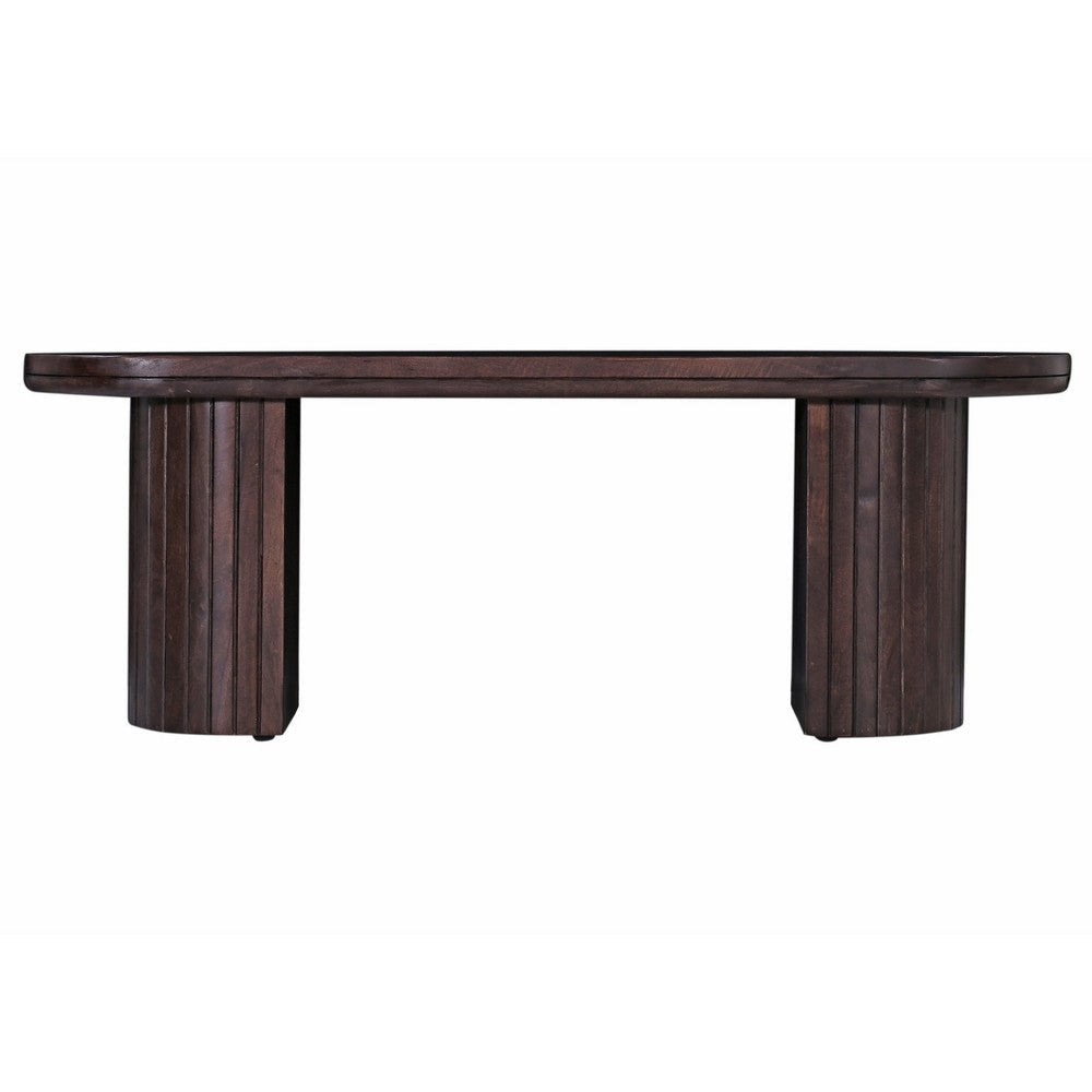 Rue Dining Bench 70 Inch Oval Top Grooved Round Panel Legs Walnut Brown By Casagear Home BM318488