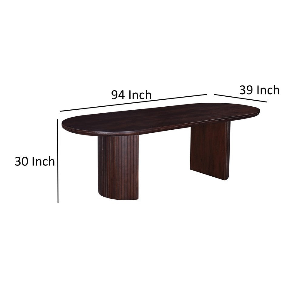 Rue Dining Table 94 Inch Oval Shaped Top Round Panel Legs Walnut Brown By Casagear Home BM318489