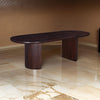 Rue Dining Table 94 Inch Oval Shaped Top Round Panel Legs Walnut Brown By Casagear Home BM318489