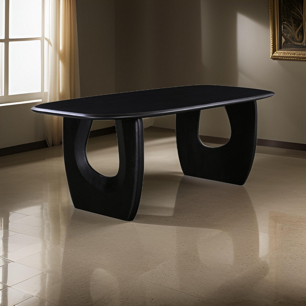 Alix Dining Table 87 Inch Rectangular Solid Acacia Wood Top Black By Casagear Home BM318492