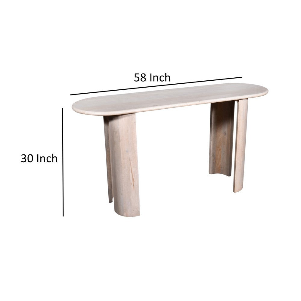 Kipp Console Table 58 Inch Rounded Oblong Top White Solid Mango Wood By Casagear Home BM318496