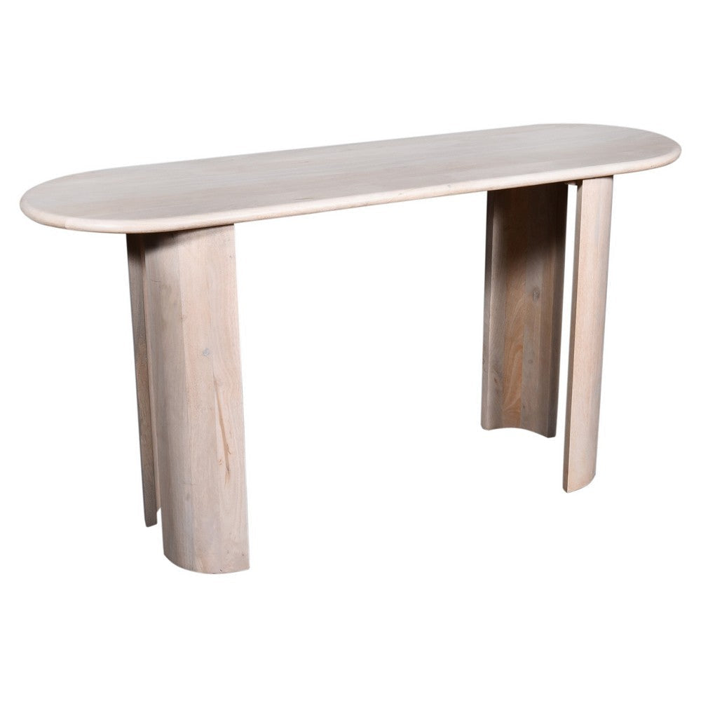 Kipp Console Table, 58 Inch Rounded Oblong Top, White Solid Mango Wood By Casagear Home