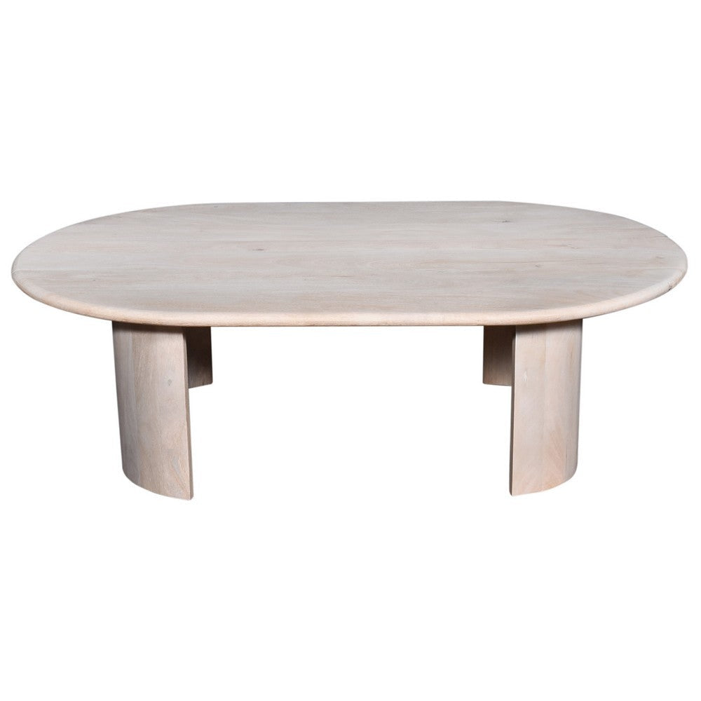 Kipp Coffee Table, 51 Inch Rounded Oblong Top, White Solid Mango Wood By Casagear Home