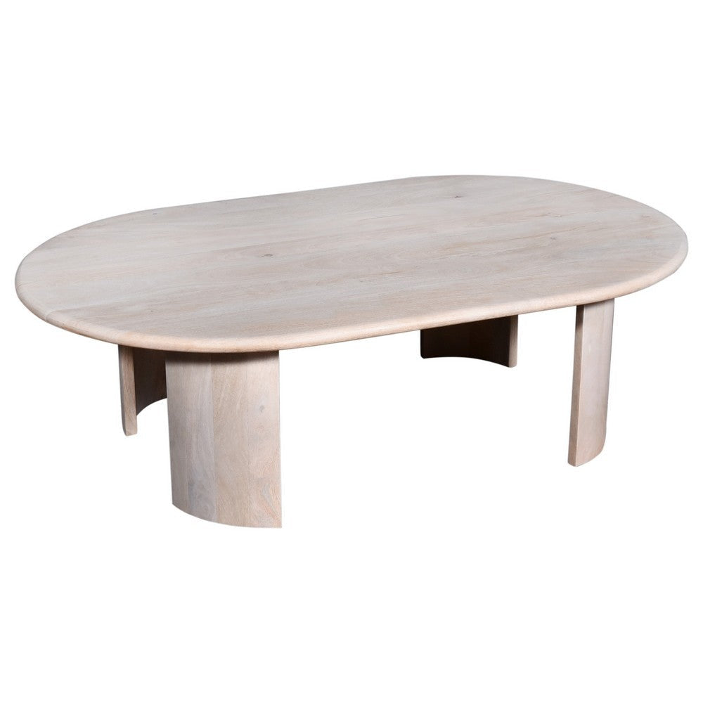 Kipp Coffee Table 51 Inch Rounded Oblong Top White Solid Mango Wood By Casagear Home BM318497