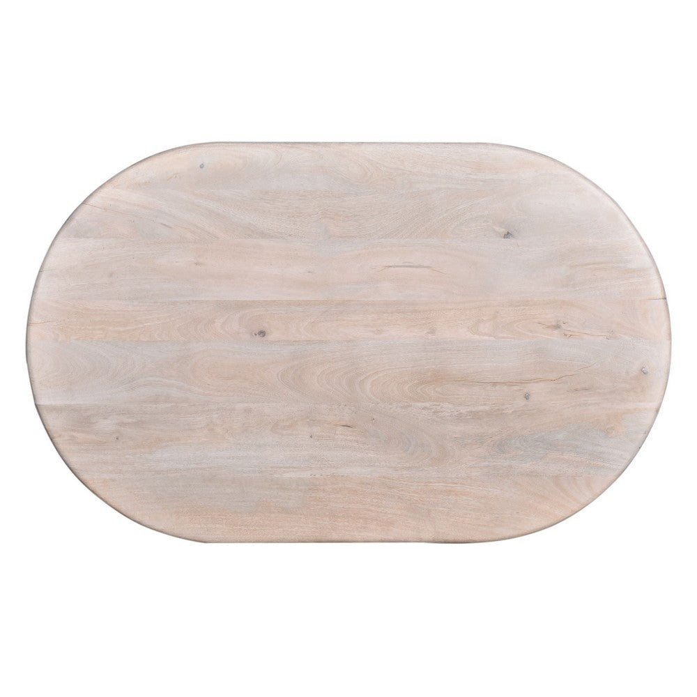 Kipp Coffee Table 51 Inch Rounded Oblong Top White Solid Mango Wood By Casagear Home BM318497