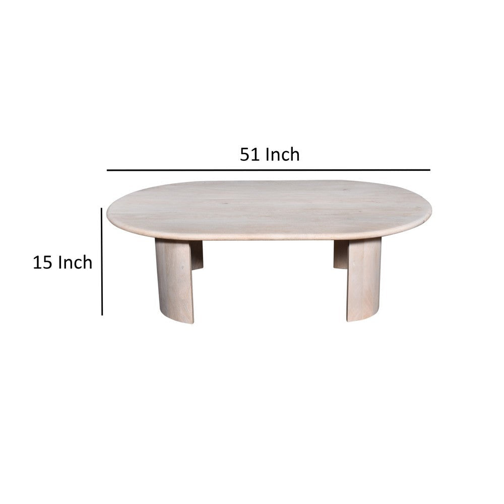 Kipp Coffee Table 51 Inch Rounded Oblong Top White Solid Mango Wood By Casagear Home BM318497