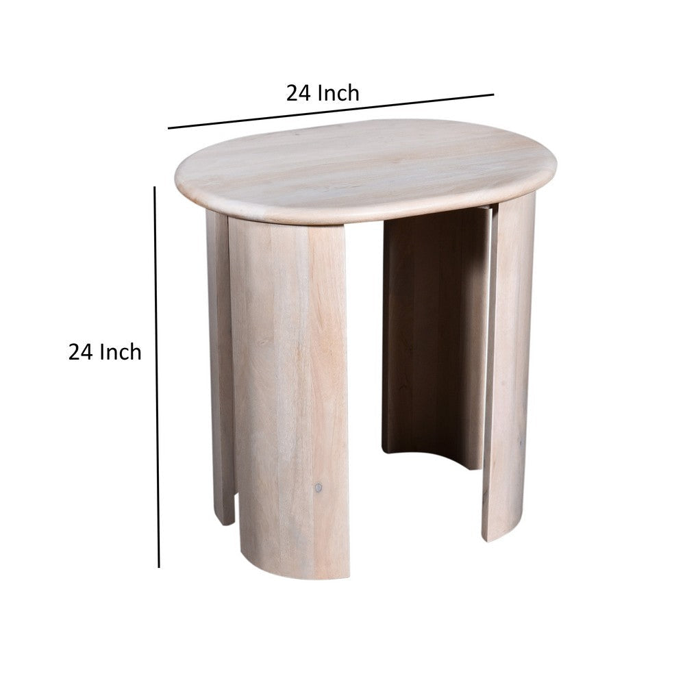 Kipp Side End Table 24 Inch Rounded Oblong Top White Solid Mango Wood By Casagear Home BM318498