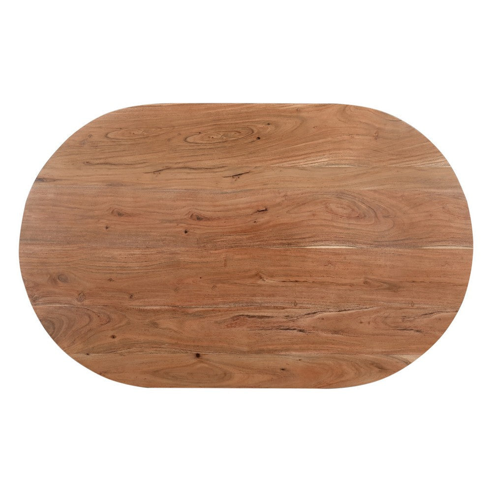 Sosi Coffee Table 51 Inch Oval Top Panel Legs Natural Brown Acacia Wood By Casagear Home BM318499