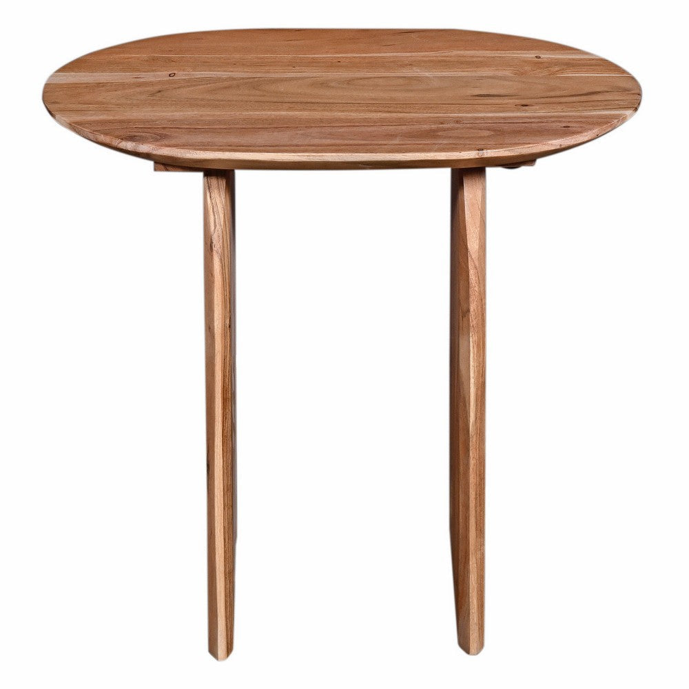 Sosi Side End Table 24 Inch Oval Panel Legs Natural Brown Acacia Wood By Casagear Home BM318500