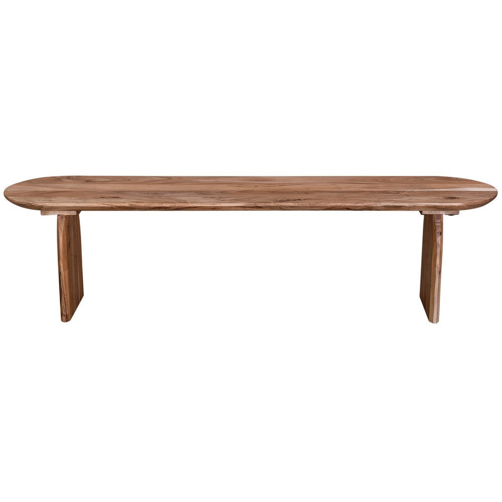 Sosi Dining Bench 70 Inch Oval Seat Panel Legs Natural Brown Acacia Wood By Casagear Home BM318501