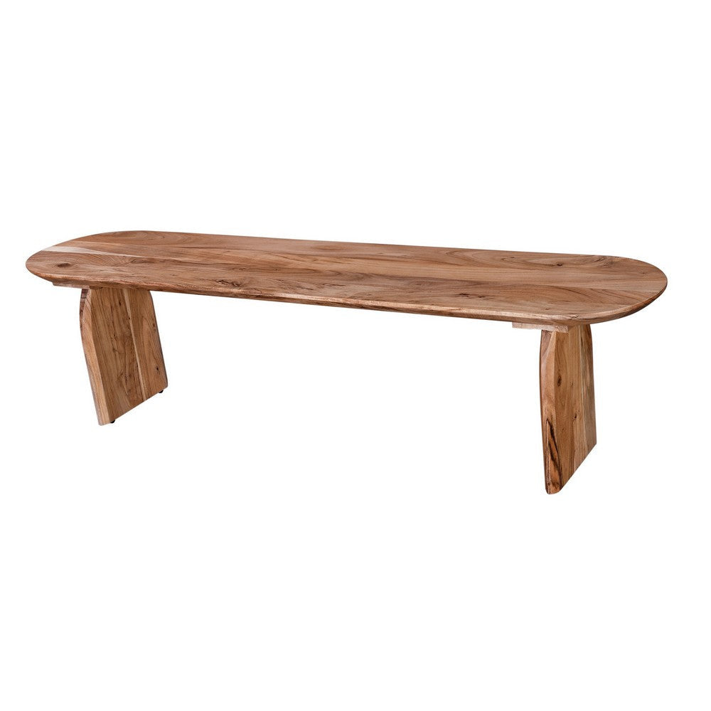 Sosi Dining Bench 70 Inch Oval Seat Panel Legs Natural Brown Acacia Wood By Casagear Home BM318501