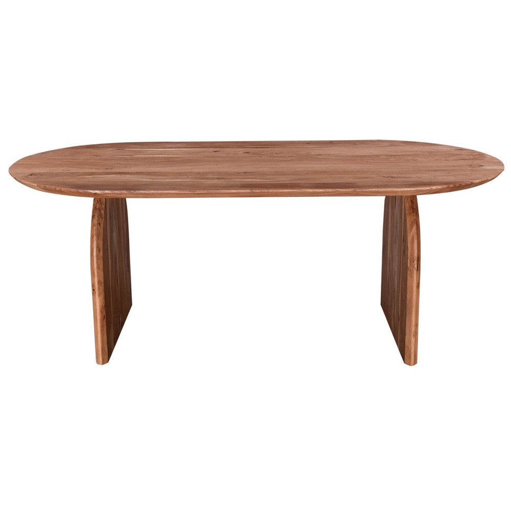 Sosi Dining Table 79 Inch Oval Top Panel Legs Natural Brown Acacia Wood By Casagear Home BM318502