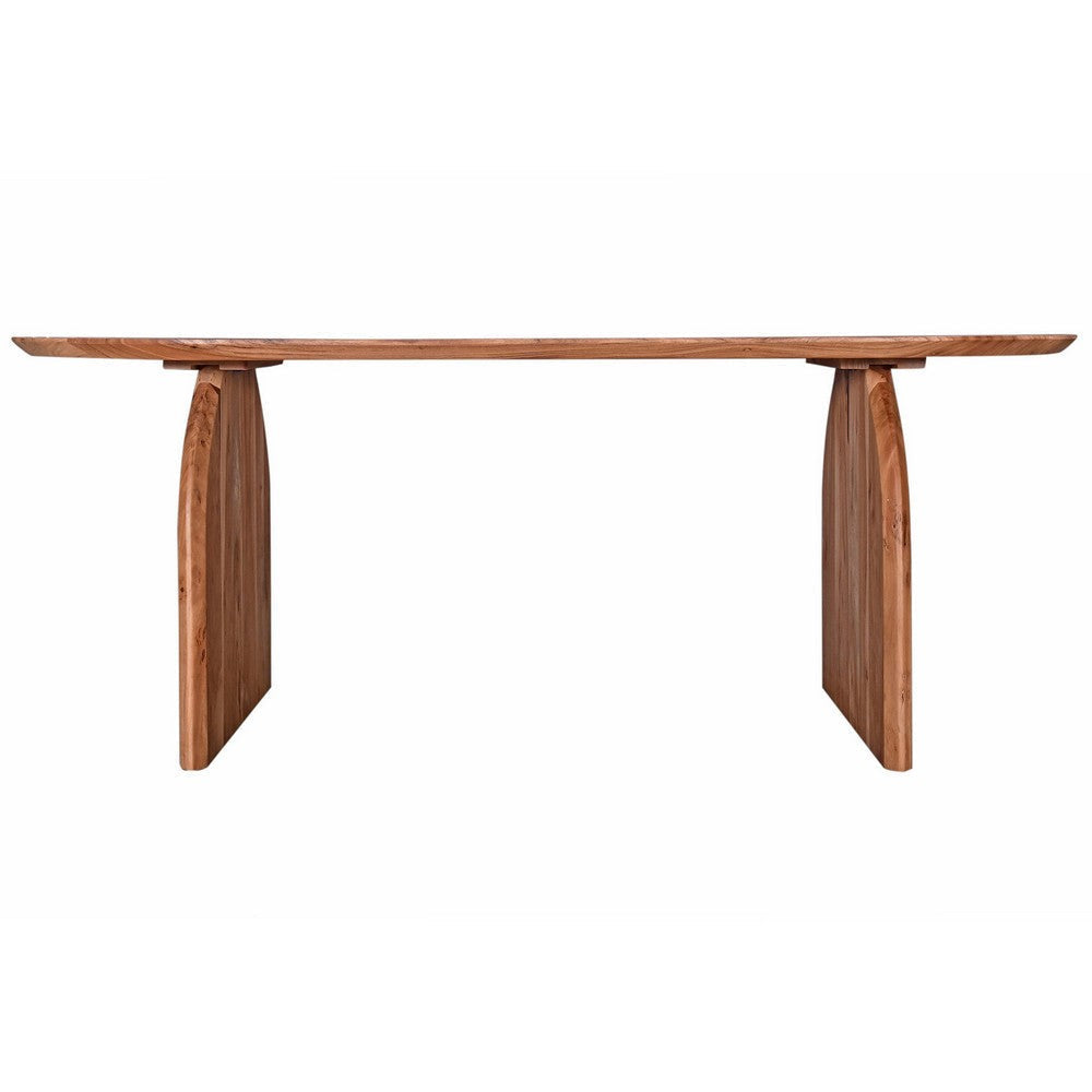 Sosi Dining Table 79 Inch Oval Top Panel Legs Natural Brown Acacia Wood By Casagear Home BM318502