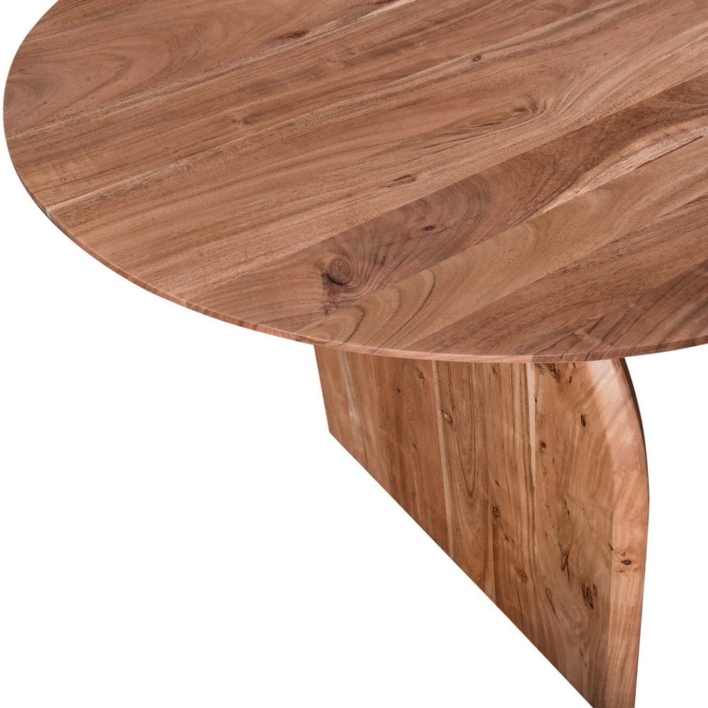 Sosi Dining Table 79 Inch Oval Top Panel Legs Natural Brown Acacia Wood By Casagear Home BM318502