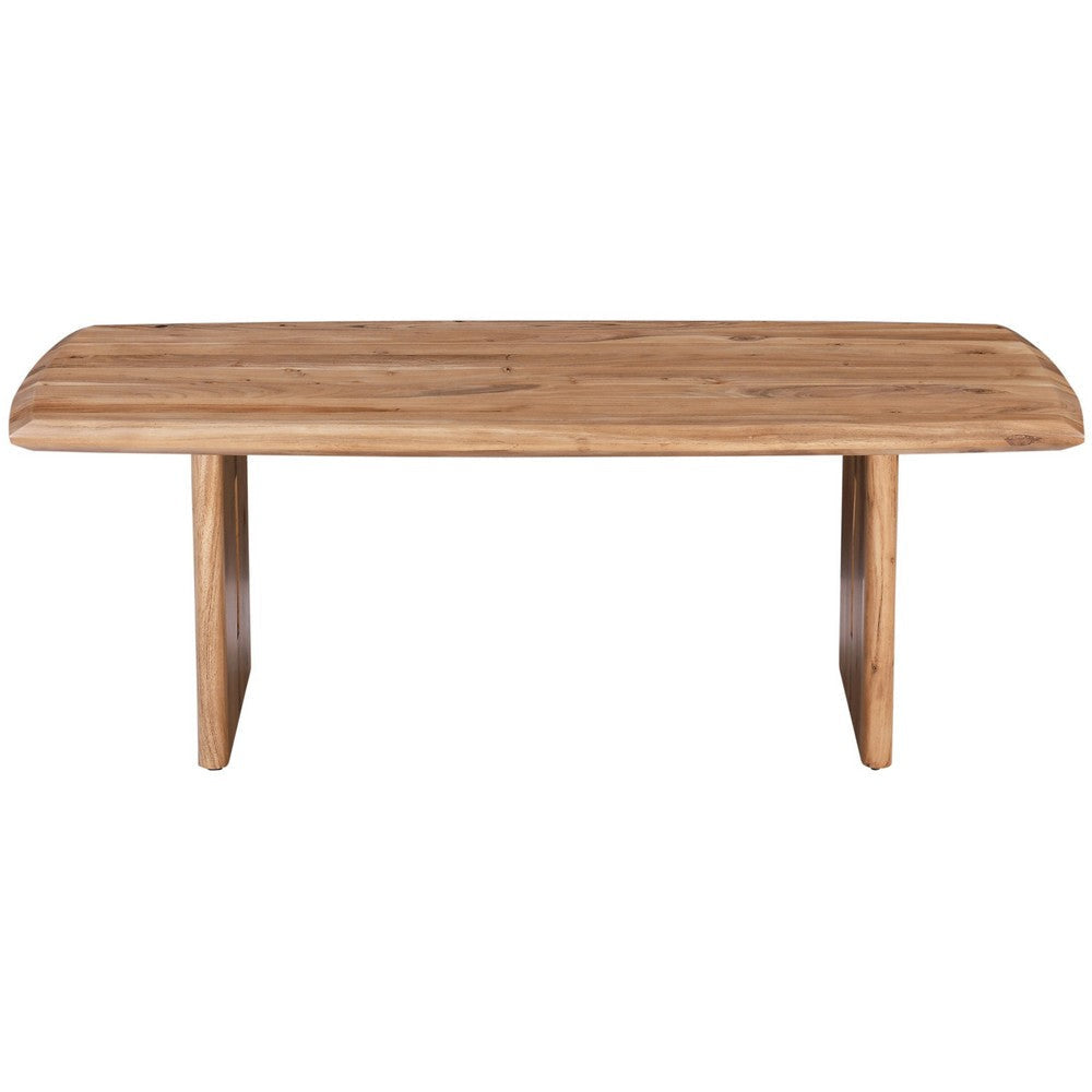 Joy Coffee Table Cut Out Rectangular Panel Legs Natural Brown Acacia Wood By Casagear Home BM318503