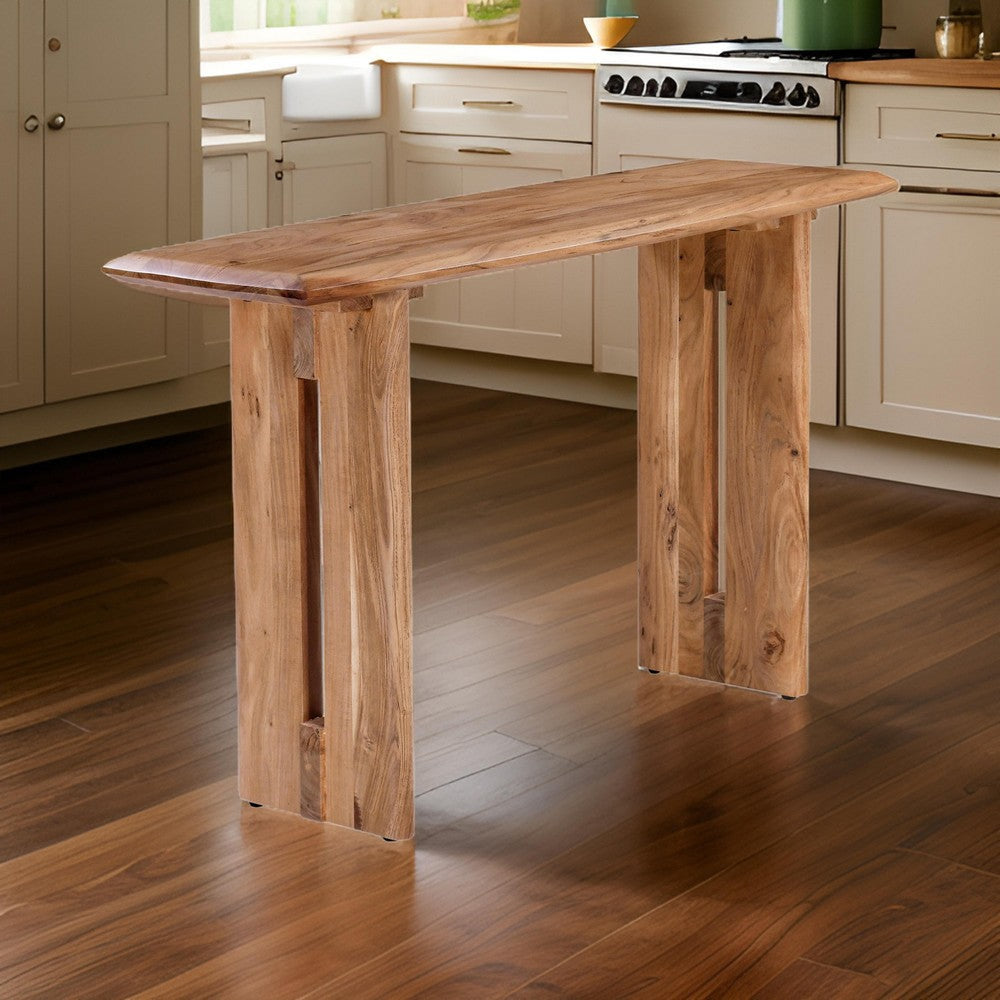 Joy Console Table Rectangular Panel Legs Natural Brown Acacia Wood By Casagear Home BM318504