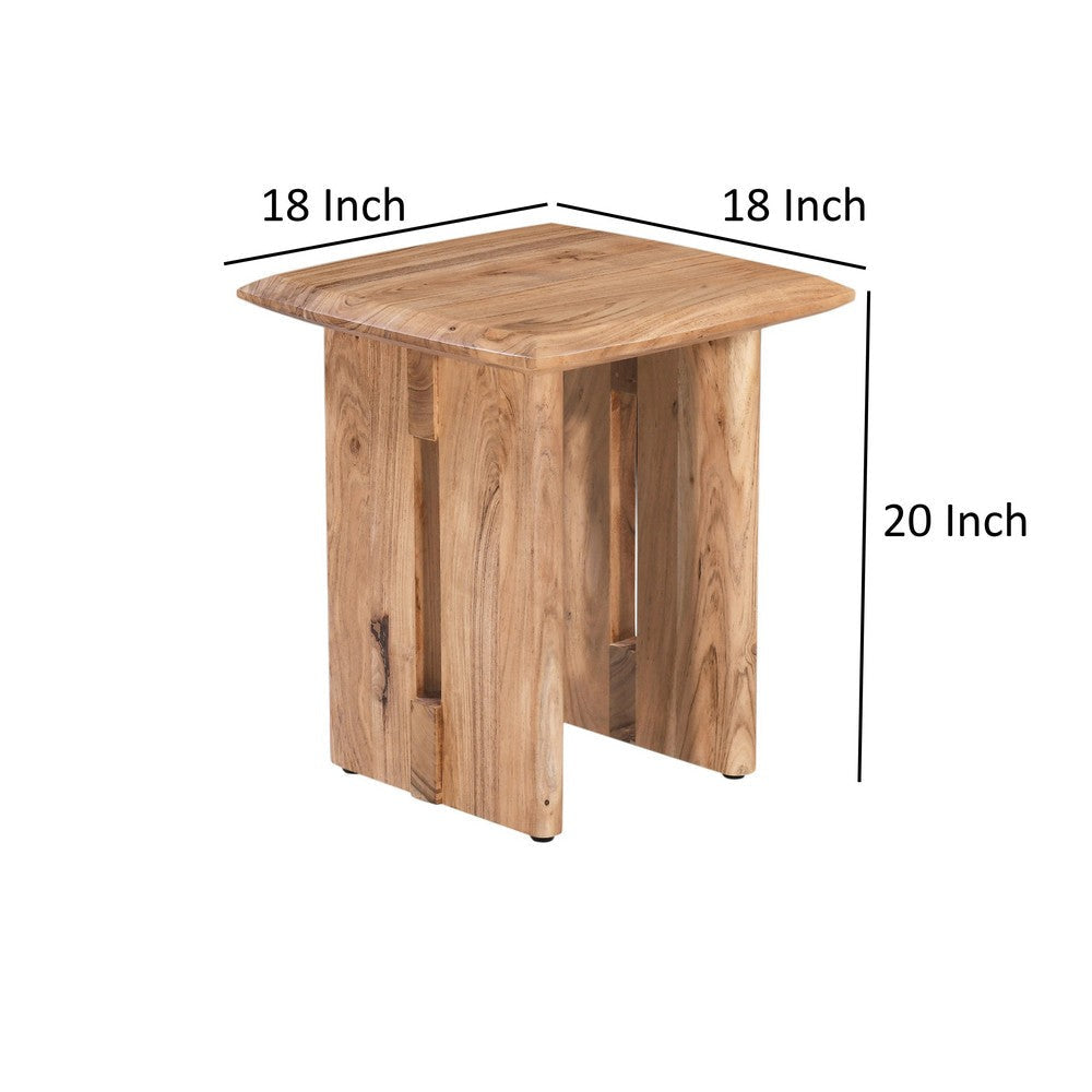 Joy Side End Table Rectangular Panel Legs Natural Brown Acacia Wood By Casagear Home BM318507