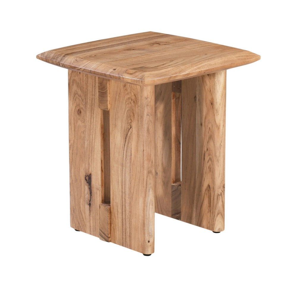 Joy Side End Table, Rectangular Panel Legs, Natural Brown Acacia Wood By Casagear Home