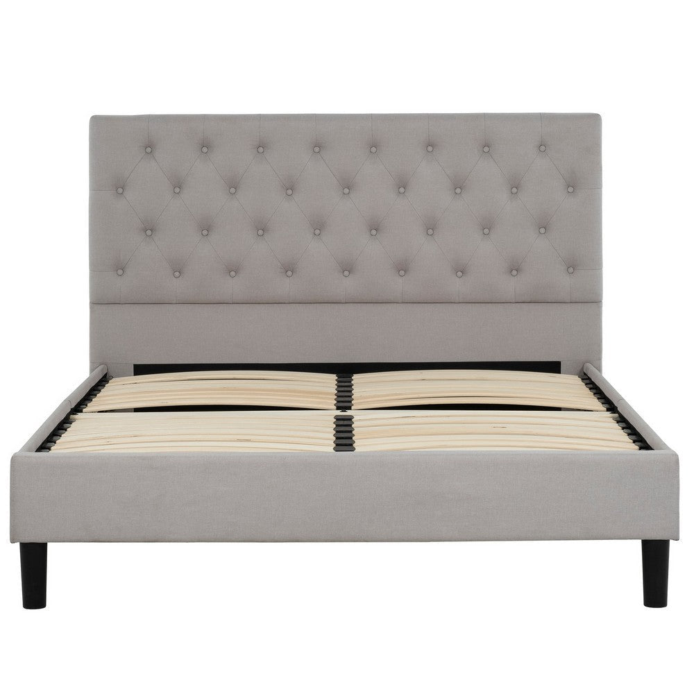 Ani Queen Size Platform Bed Cushioned Tufted Gray Polyester Upholstery By Casagear Home BM318511