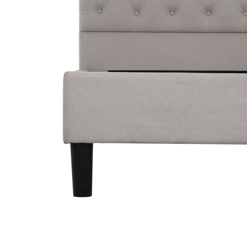 Ani Queen Size Platform Bed Cushioned Tufted Gray Polyester Upholstery By Casagear Home BM318511