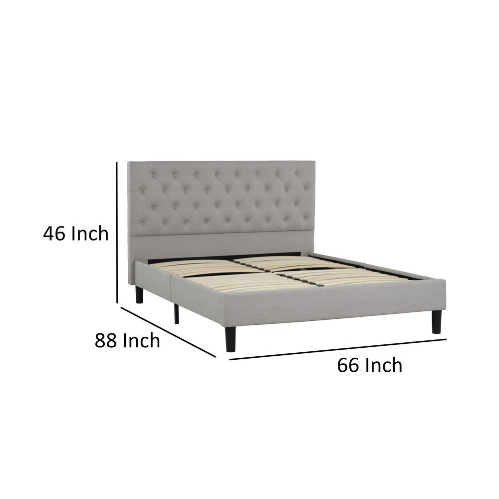 Ani Queen Size Platform Bed Cushioned Tufted Gray Polyester Upholstery By Casagear Home BM318511