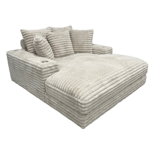 Ziv Oversized Cuddler Chaise, Plush Ribbed Beige Polyester Upholstery By Casagear Home