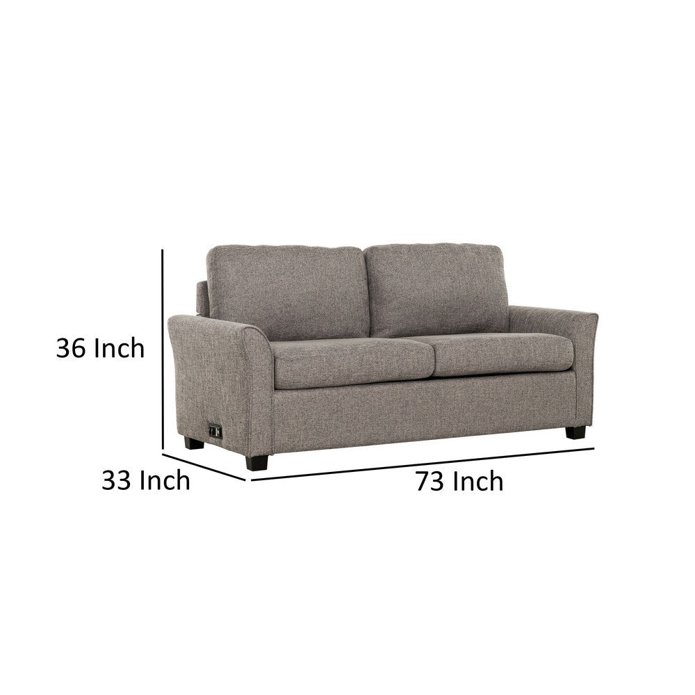 Full Size Sofa Bed Gray Linen Convertible Design USB Port Power Outlets By Casagear Home BM318514