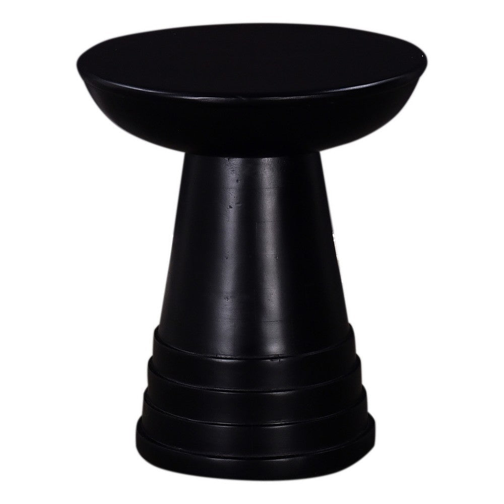 Side End Table, 16 Inch Round Top, Flared Pedestal Base, Black Solid Wood By Casagear Home