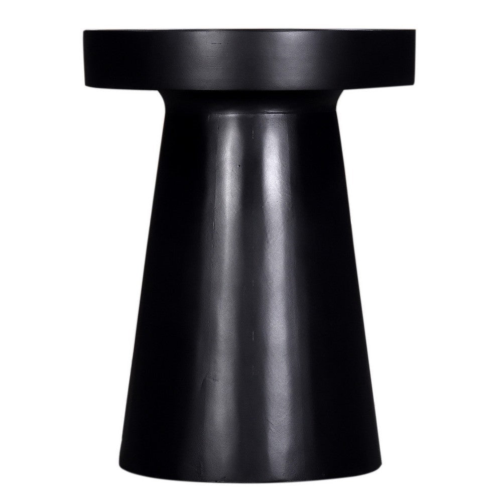 Side End Table 16 Inch Raised Edge Round Top Flared Base Black Wood By Casagear Home BM318518