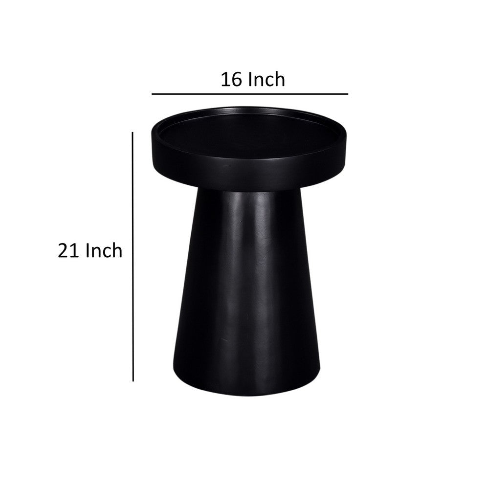 Side End Table 16 Inch Raised Edge Round Top Flared Base Black Wood By Casagear Home BM318518