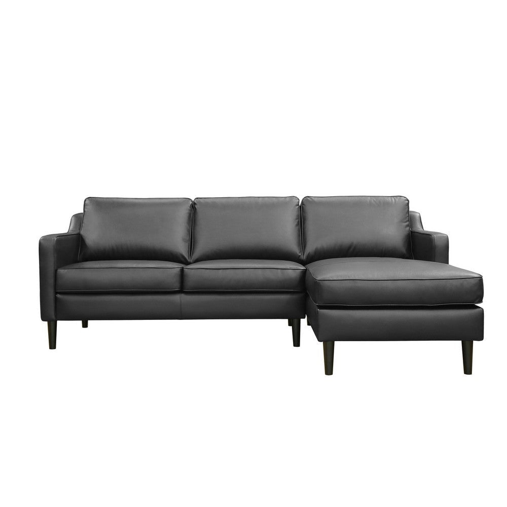 Sectional Sofa with Right Arm Facing Chaise, Plush Black Faux Leather By Casagear Home