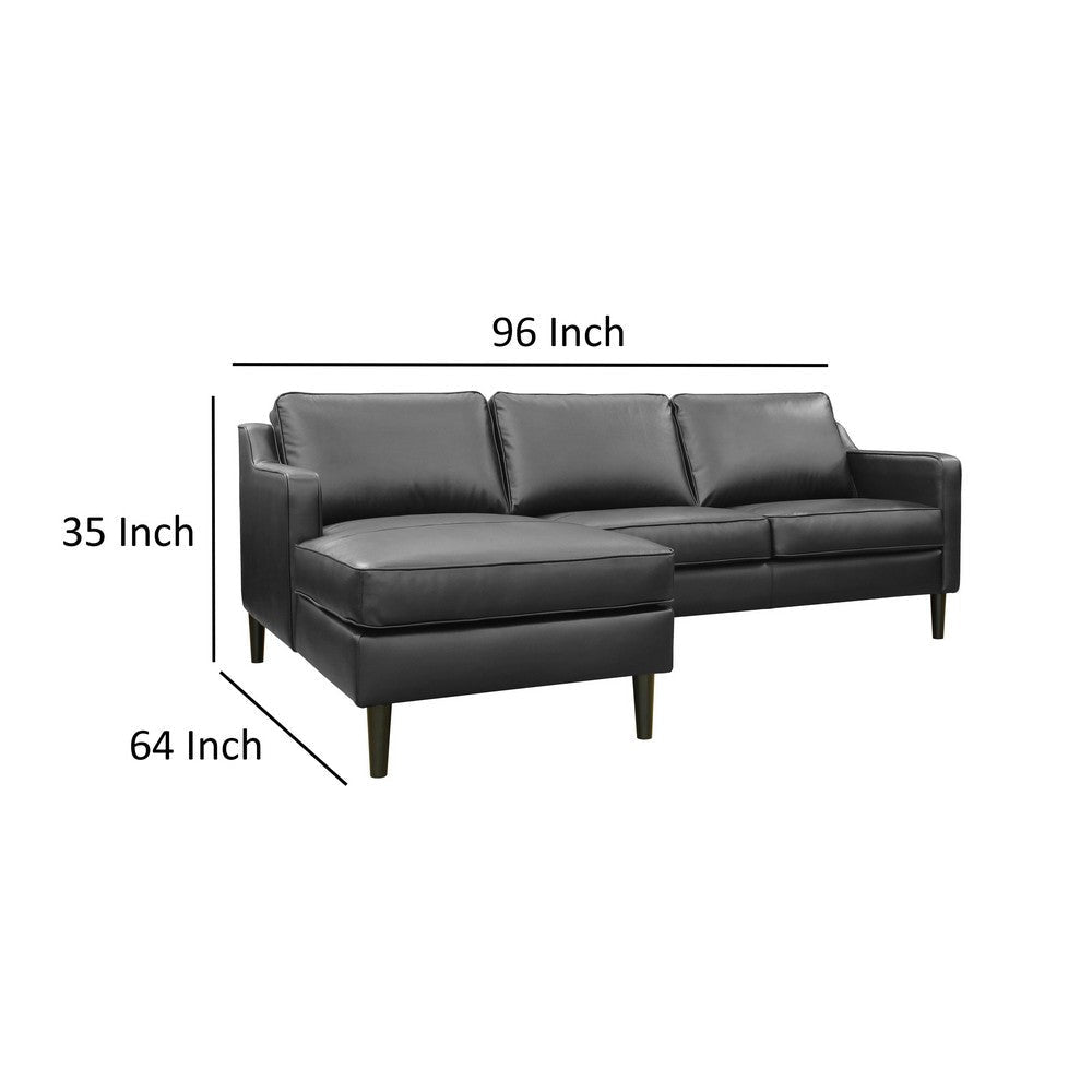 Sectional Sofa with Right Arm Facing Chaise Plush Black Faux Leather By Casagear Home BM318520