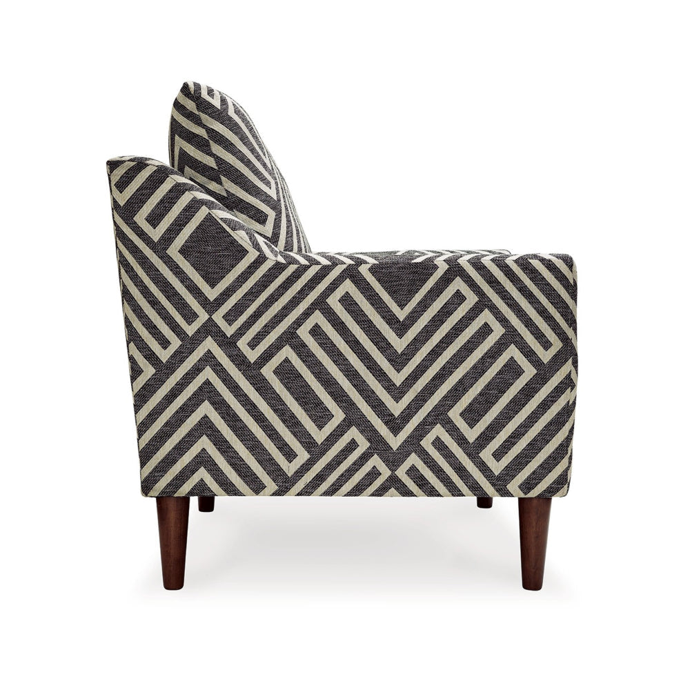 Morris Accent Chair Gray White Geometric Pattern Polyester Brown Wood By Casagear Home BM318524