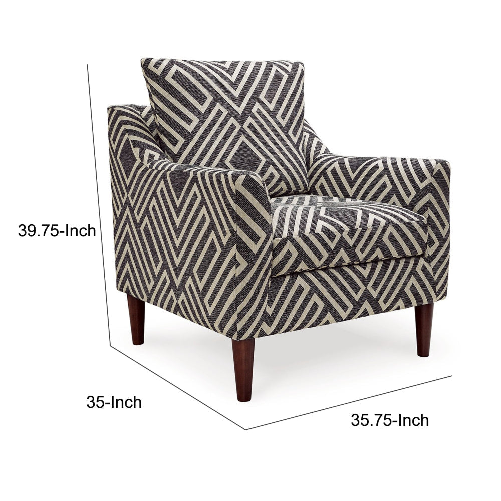 Morris Accent Chair Gray White Geometric Pattern Polyester Brown Wood By Casagear Home BM318524