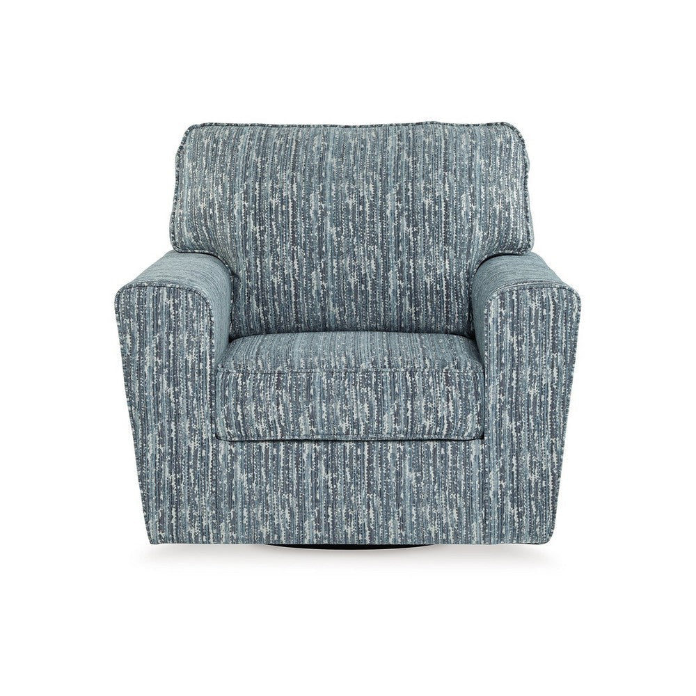 Antilia Swivel Accent Armchair Blue Polyester Abstract Stripe Design By Casagear Home BM318528