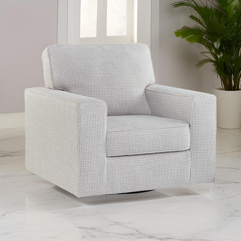 Olivia Swivel Accent Armchair Light Gray Crosshatch Pattern Polyester By Casagear Home BM318529