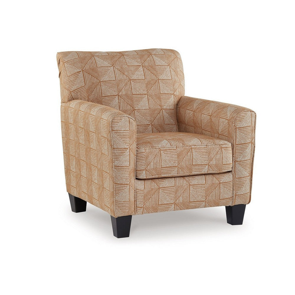 Heena Accent Chair, Tan, Brown Polyester, Geometric Pattern, Black Wood By Casagear Home