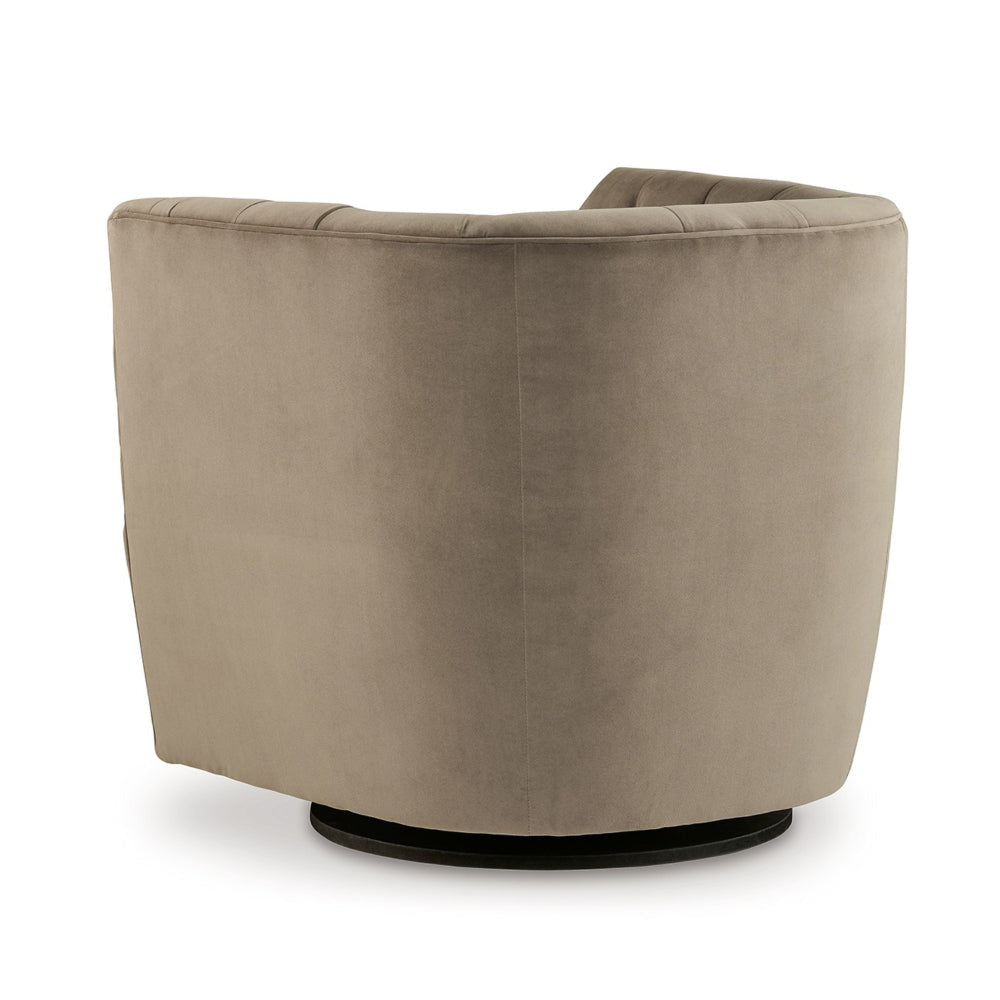 Heena Swivel Accent Chair Brown Polyester Tufted Barrel Back Black Metal By Casagear Home BM318533