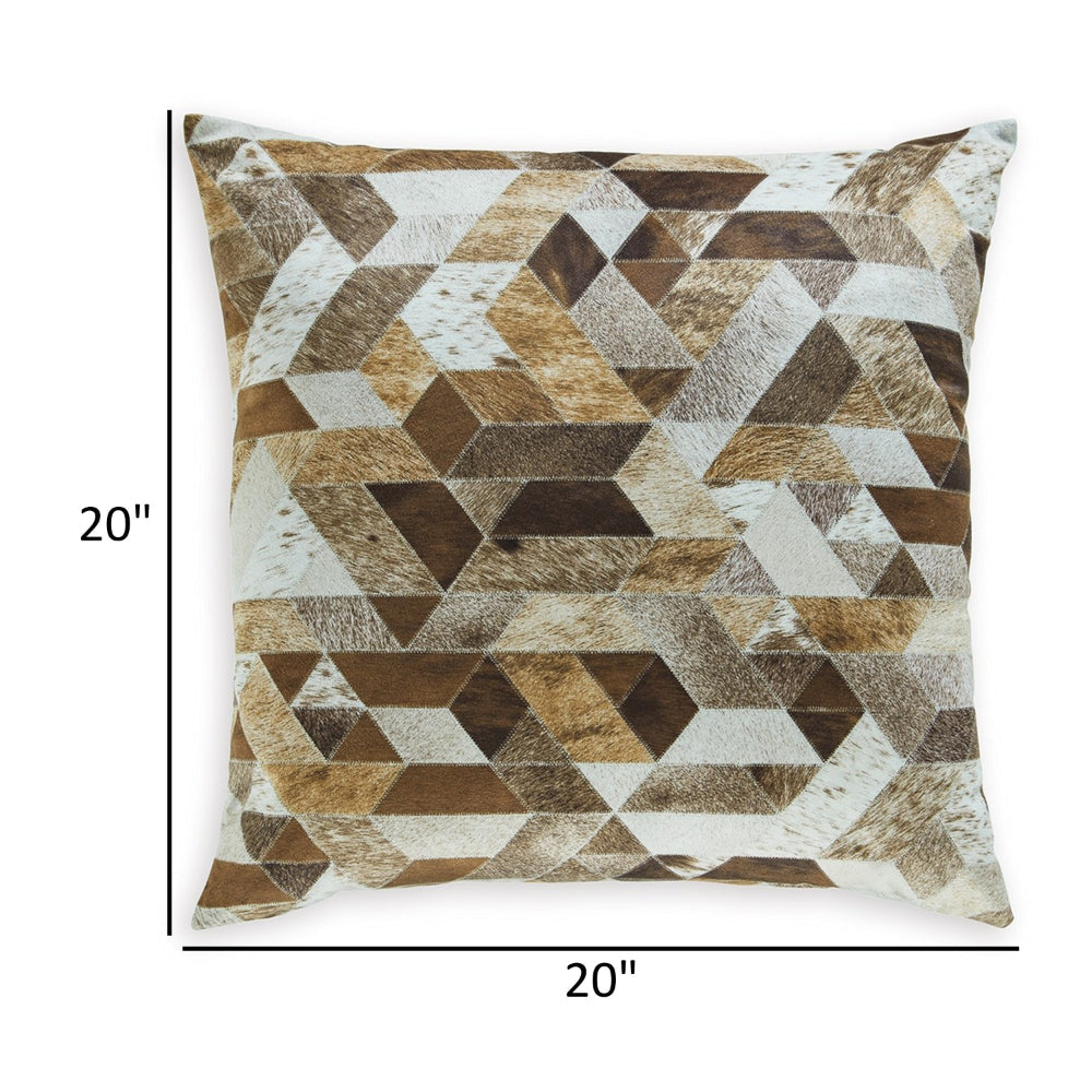 Throw Pillow Set of 4 20 Inch Polyester Geometric Design Brown and White By Casagear Home BM318538