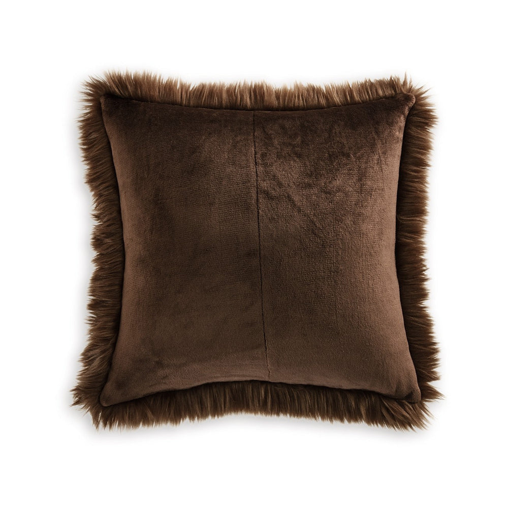 Throw Pillow Set of 4 20 Inch Faux Fur Polyester Plush Textured Brown By Casagear Home BM318539