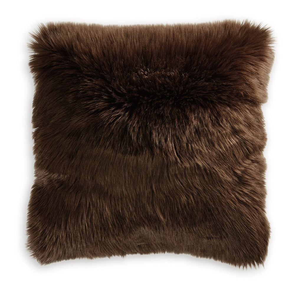 Throw Pillow Set of 4 20 Inch Faux Fur Polyester Plush Textured Brown By Casagear Home BM318539